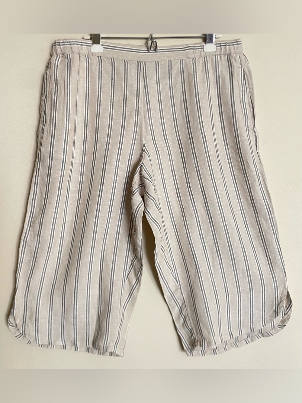 Coldwater Creek Tan Stripe Linen Wide Leg Capris